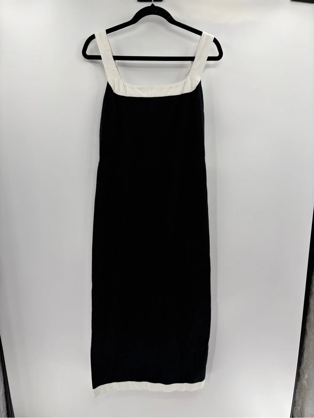 Abercrombie & fitch black white square neck split linen back maxi dress medium